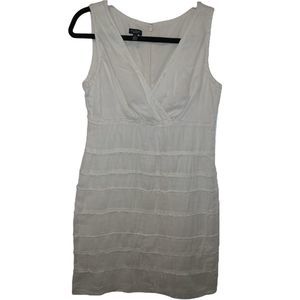 Talbot's cream v neck tiered 100% linen fully lined summer dress